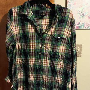 J Crew Half Button Down Shirt Size Large Plaid